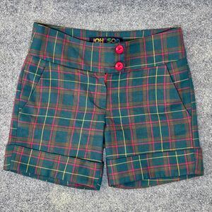 JUST JOHNSON Vintage Women's Plaid Wool Shorts Green/Red Silk Lining Size 6